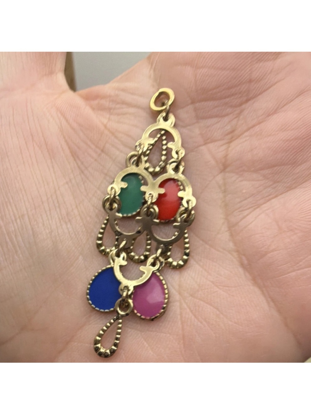 Multicolor Enamel Drop Pendant Charm - Gold Tone